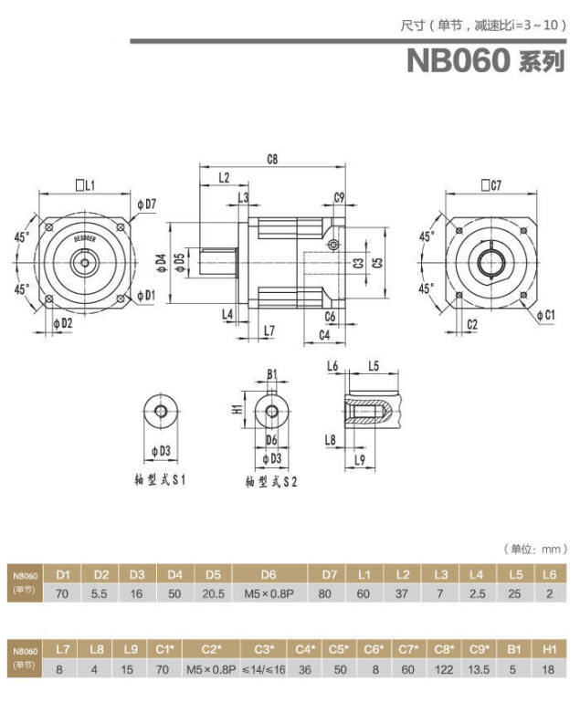 NB060行星減速機(jī)型號(hào)大全以及尺寸圖紙